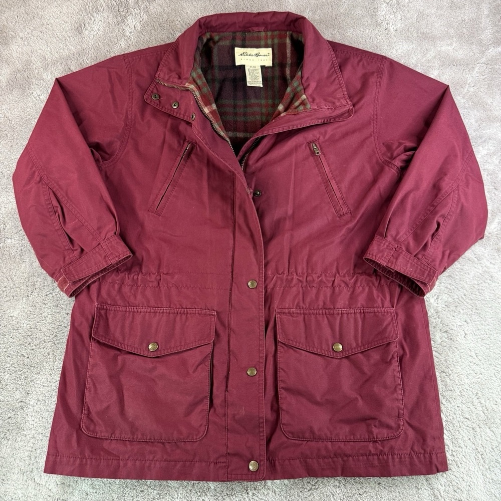 Eddie Bauer Vintage 90s Barn Jacket Mens M Red Wool Lined Chore Coat Workwear